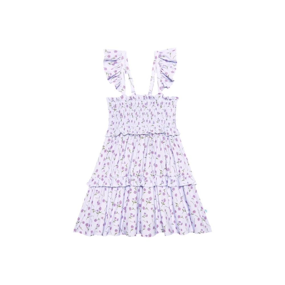 Posh Peanut Lavender Floral SMOCKED FLUTTER SLEEVE BABYDOLL DRESS IN JEANETTE😍